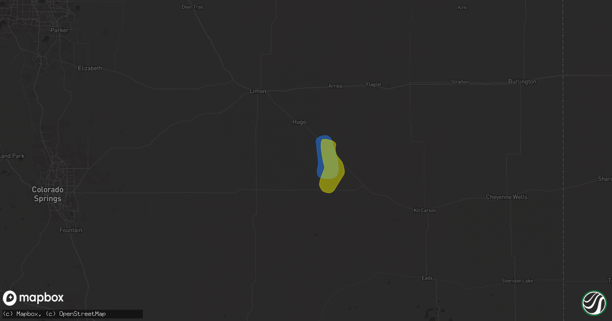 Hail map in Hugo, CO on August 12, 2024
