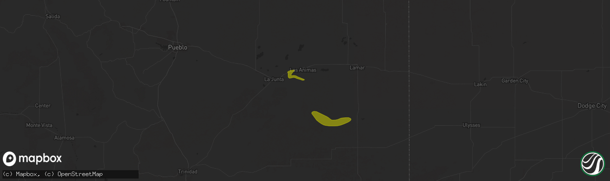 Hail map in Las Animas, CO on August 12, 2024