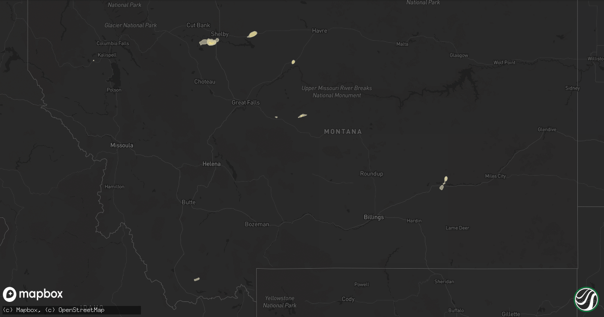 Hail map in Montana on August 12, 2024