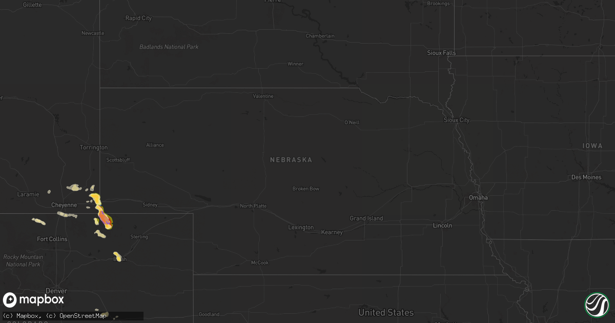 Hail map in Nebraska on August 12, 2024