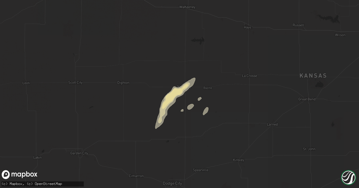 Hail map in Ness City, KS on August 12, 2024
