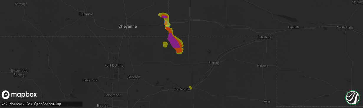 Hail map in New Raymer, CO on August 12, 2024