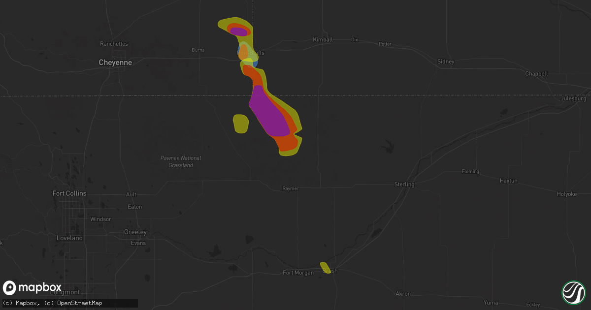 Hail map in New Raymer, CO on August 12, 2024