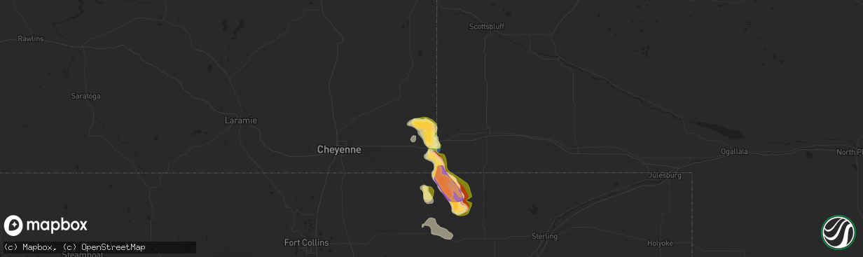 Hail map in Pine Bluffs, WY on August 12, 2024