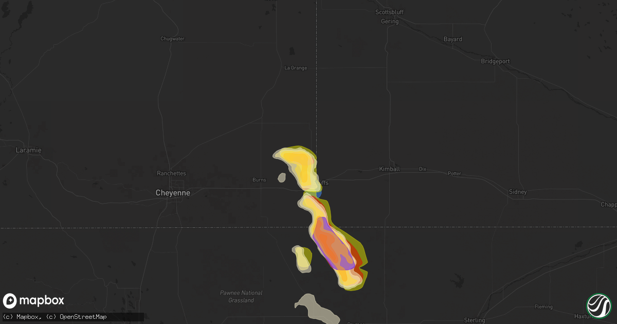 Hail map in Pine Bluffs, WY on August 12, 2024