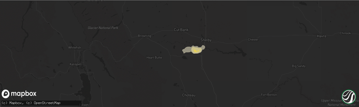 Hail map in Valier, MT on August 12, 2024