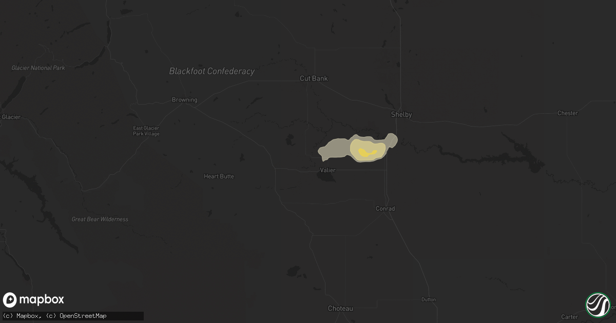 Hail map in Valier, MT on August 12, 2024