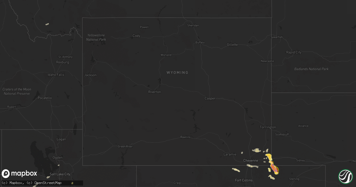 Hail map in Wyoming on August 12, 2024