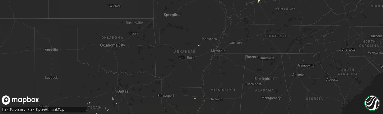Hail map in Arkansas on August 12, 2025