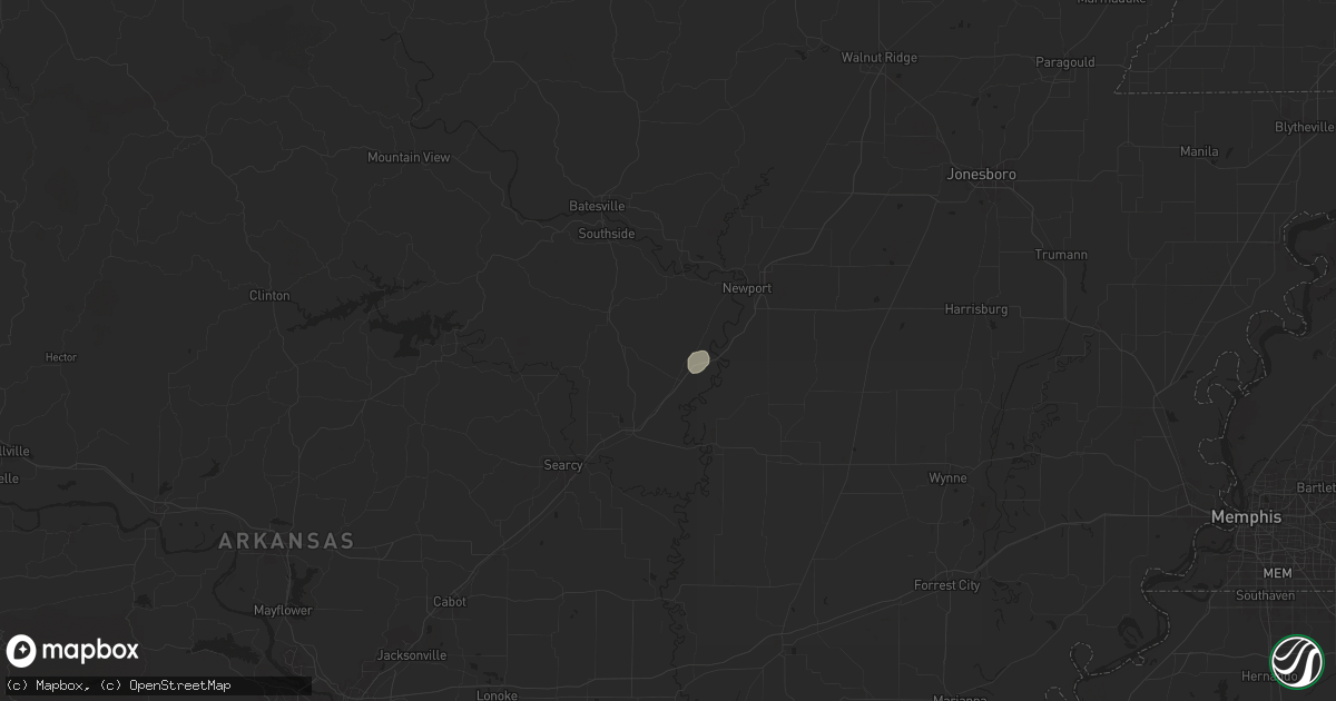 Hail map in Bradford, AR on August 12, 2025