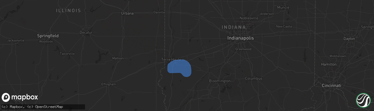 Hail map in Brazil, IN on August 12, 2025