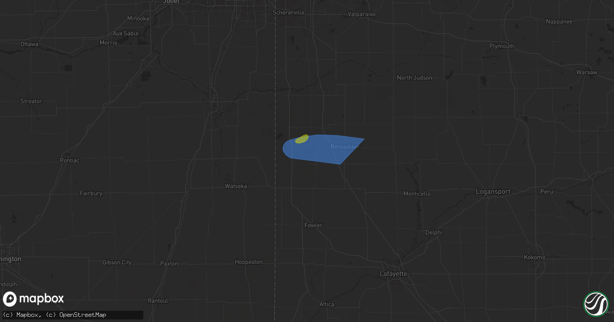 Hail map in Brook, IN on August 12, 2025