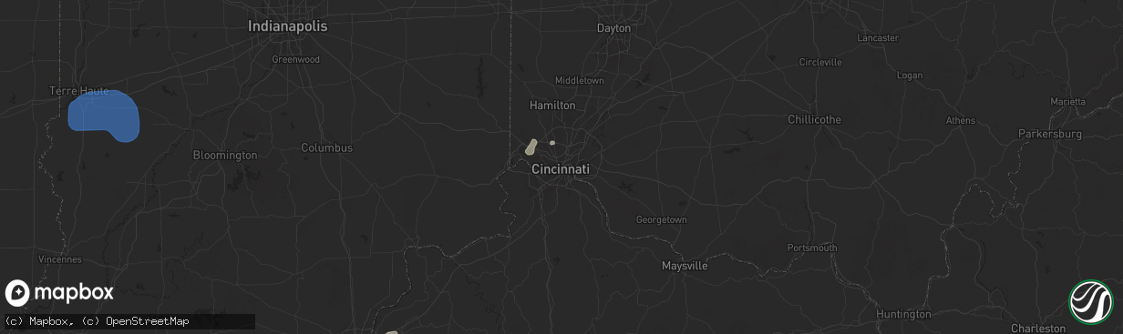 Hail map in Cincinnati, OH on August 12, 2025