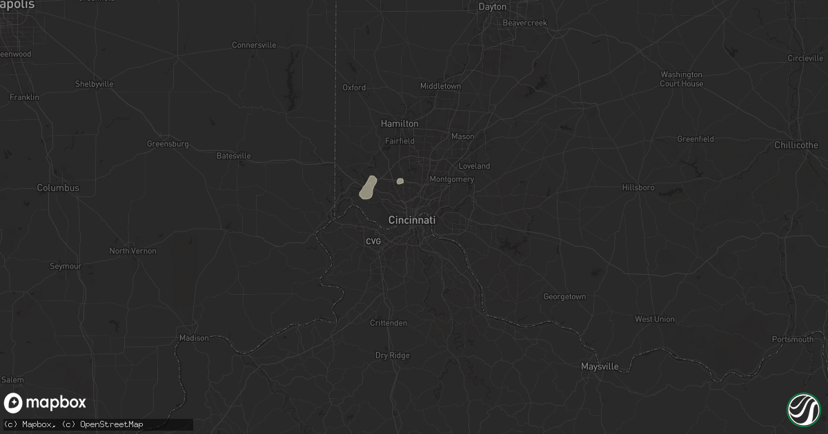 Hail map in Cincinnati, OH on August 12, 2025