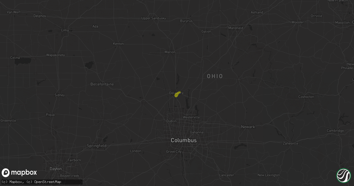 Hail map in Delaware, OH on August 12, 2025