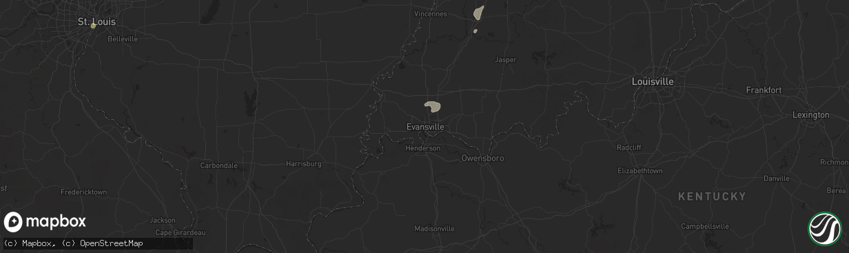 Hail map in Evansville, IN on August 12, 2025