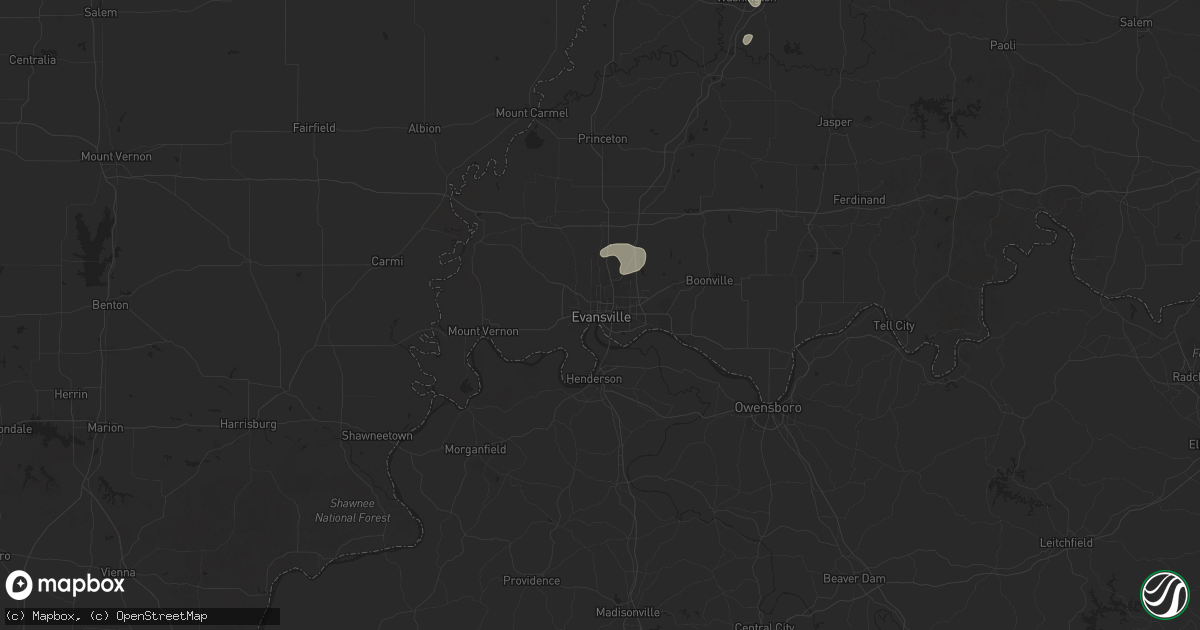 Hail map in Evansville, IN on August 12, 2025