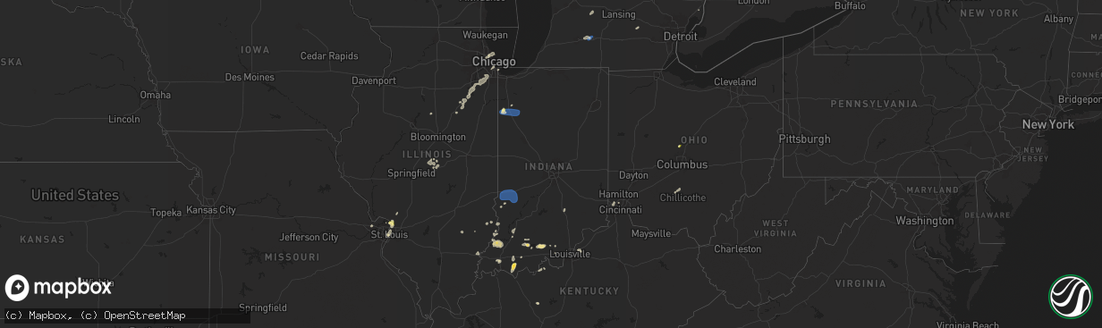 Hail map in Indiana on August 12, 2025