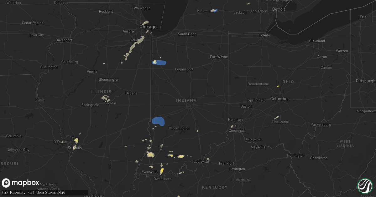 Hail map in Indiana on August 12, 2025