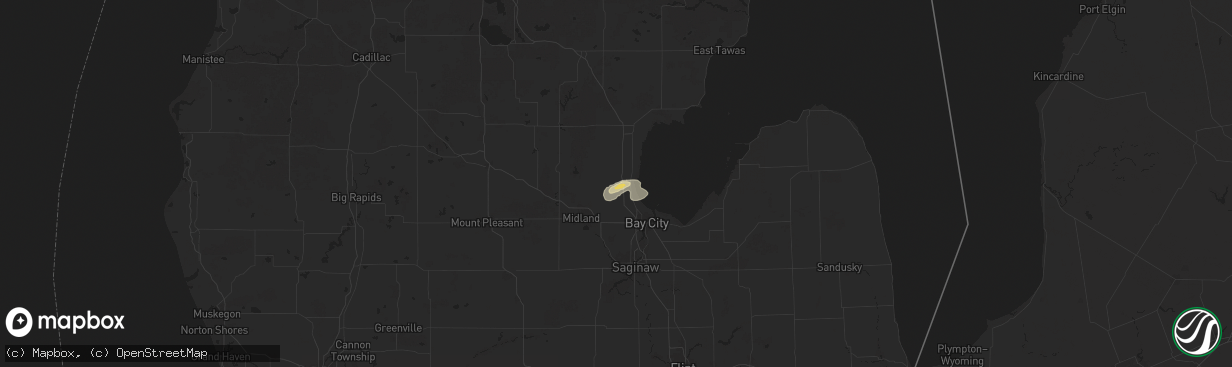Hail map in Linwood, MI on August 12, 2025