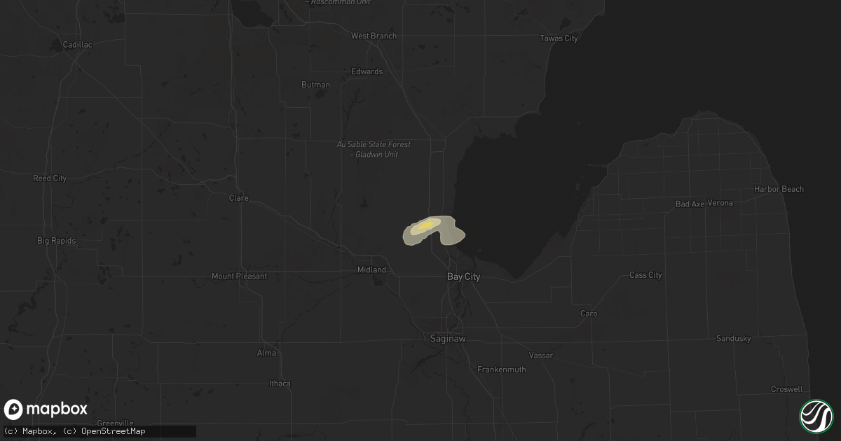 Hail map in Linwood, MI on August 12, 2025