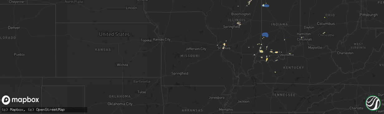 Hail map in Missouri on August 12, 2025