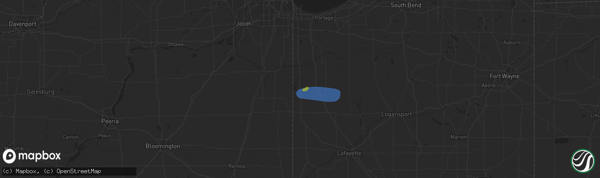 Hail map in Morocco, IN on August 12, 2025
