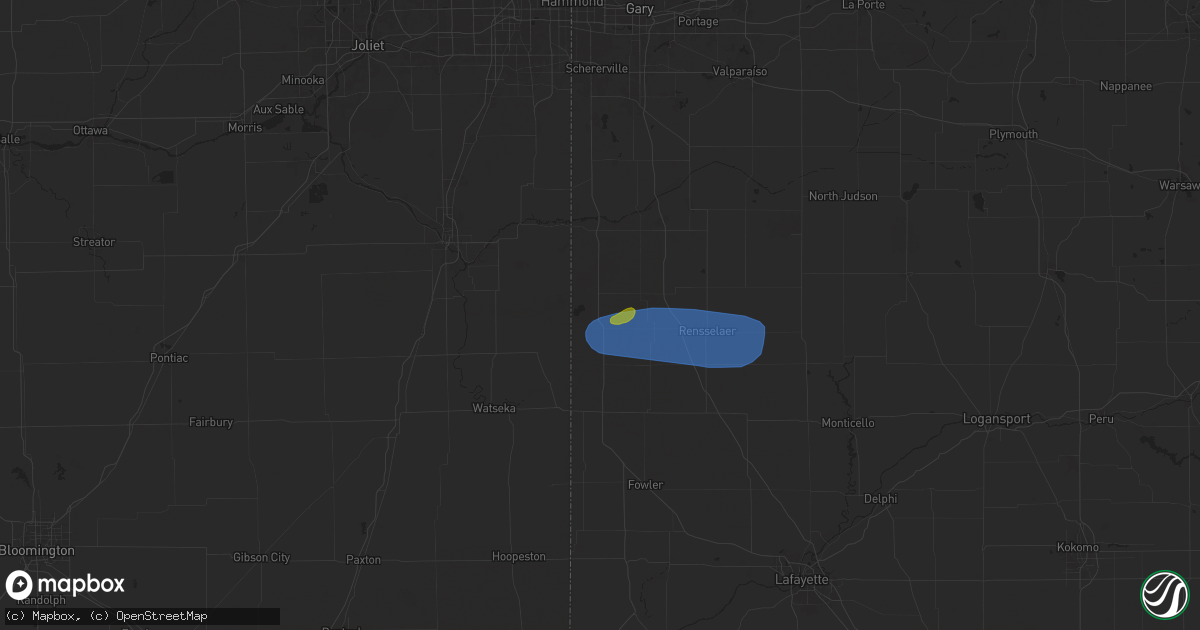 Hail map in Morocco, IN on August 12, 2025