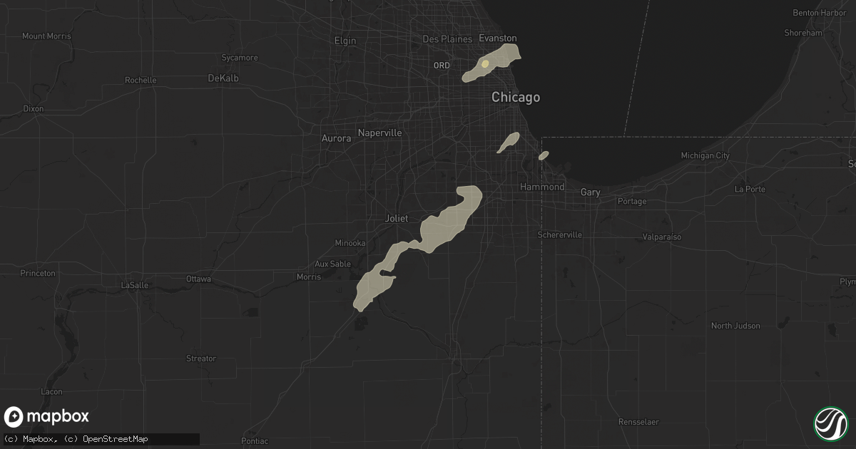 Hail map in New Lenox, IL on August 12, 2025