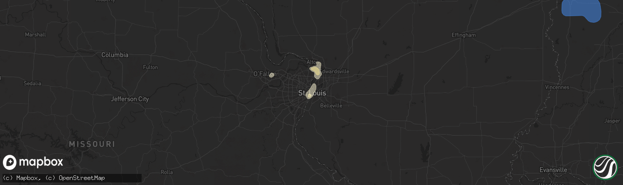 Hail map in Saint Louis, MO on August 12, 2025