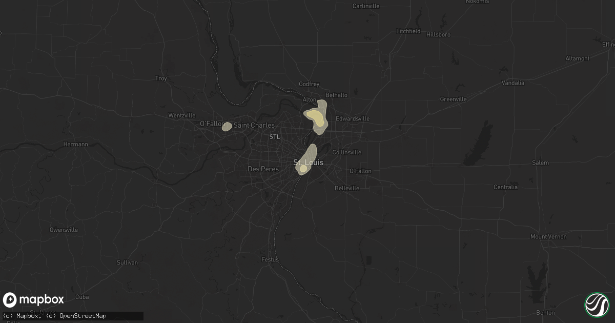 Hail map in Saint Louis, MO on August 12, 2025