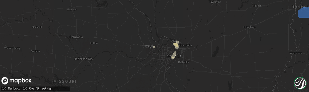 Hail map in Saint Peters, MO on August 12, 2025