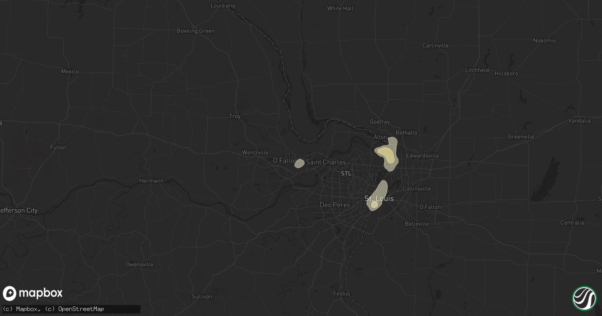 Hail map in Saint Peters, MO on August 12, 2025