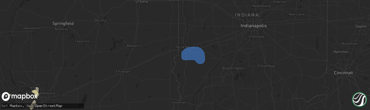 Hail map in Terre Haute, IN on August 12, 2025