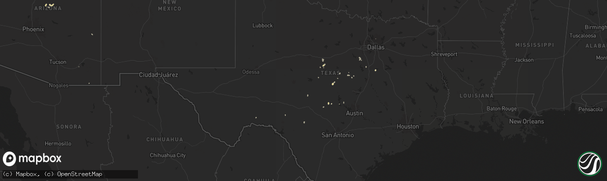 Hail map in Texas on August 12, 2025