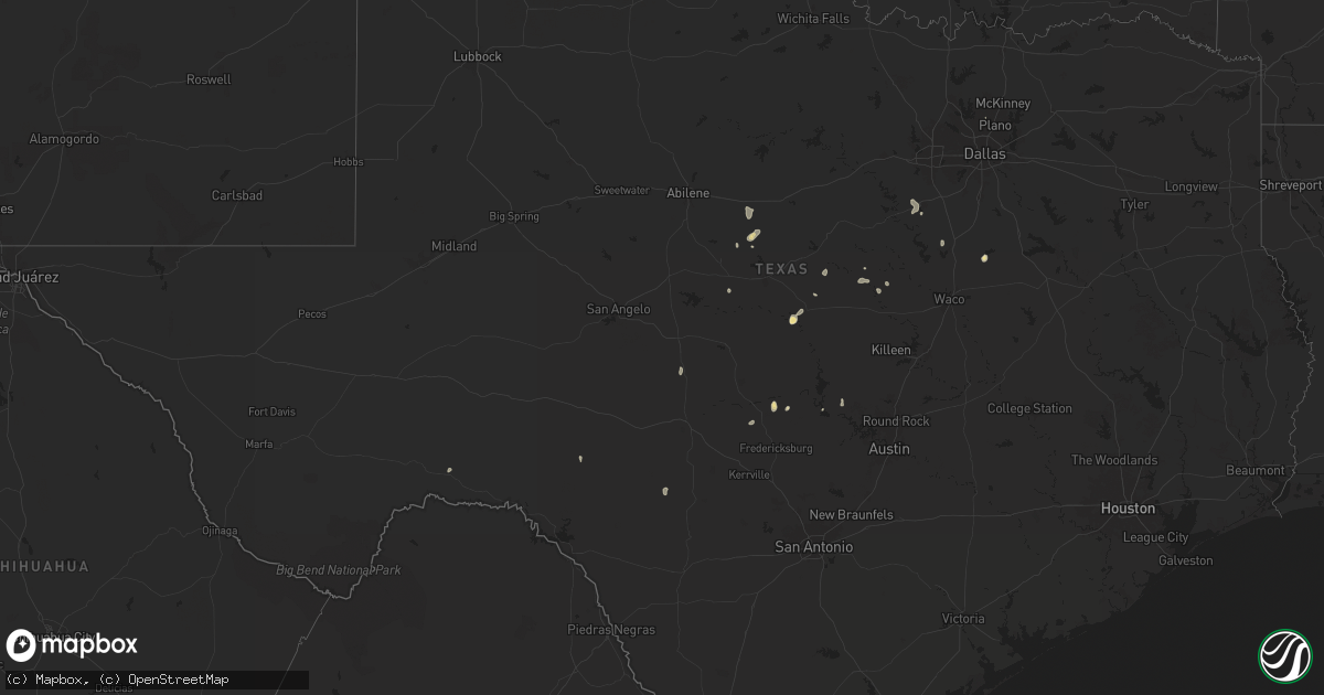 Hail map in Texas on August 12, 2025