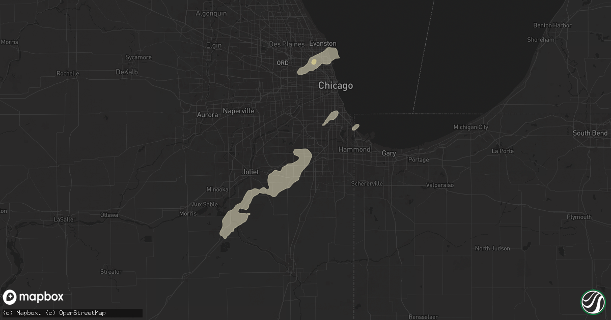 Hail map in Tinley Park, IL on August 12, 2025