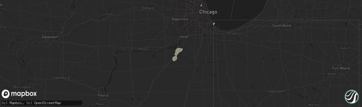 Hail map in Wilmington, IL on August 12, 2025