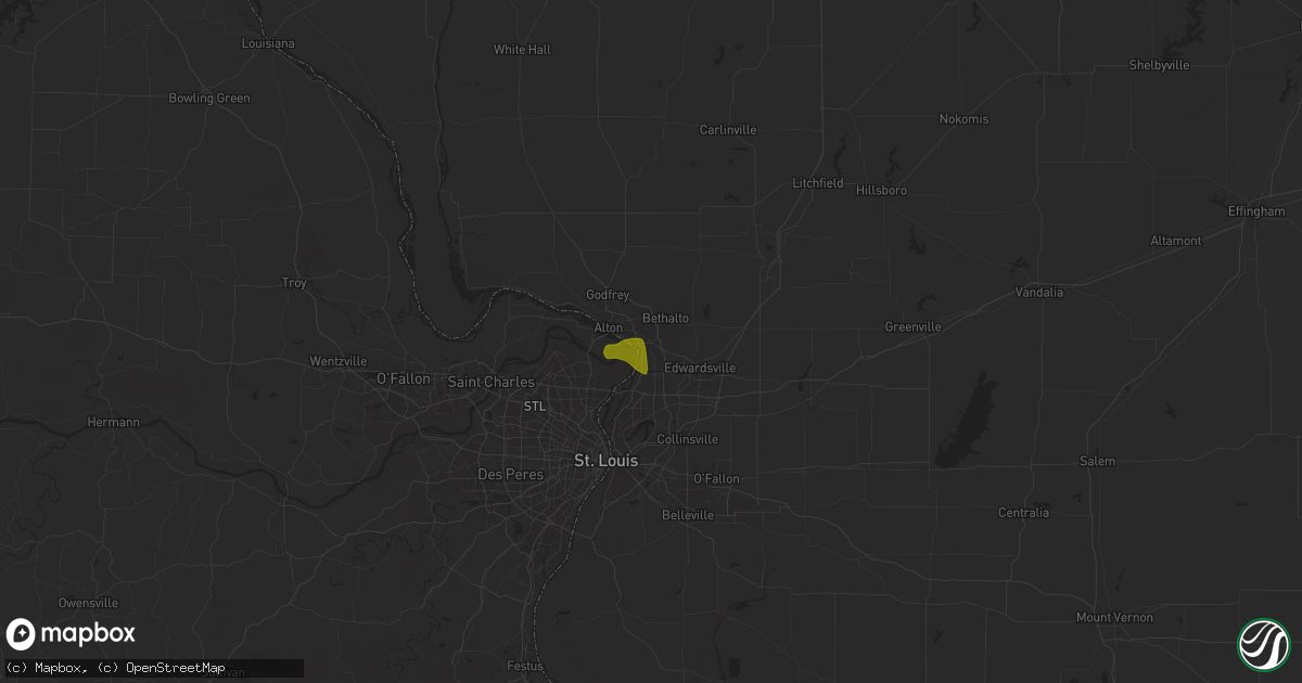 Hail map in Wood River, IL on August 12, 2025