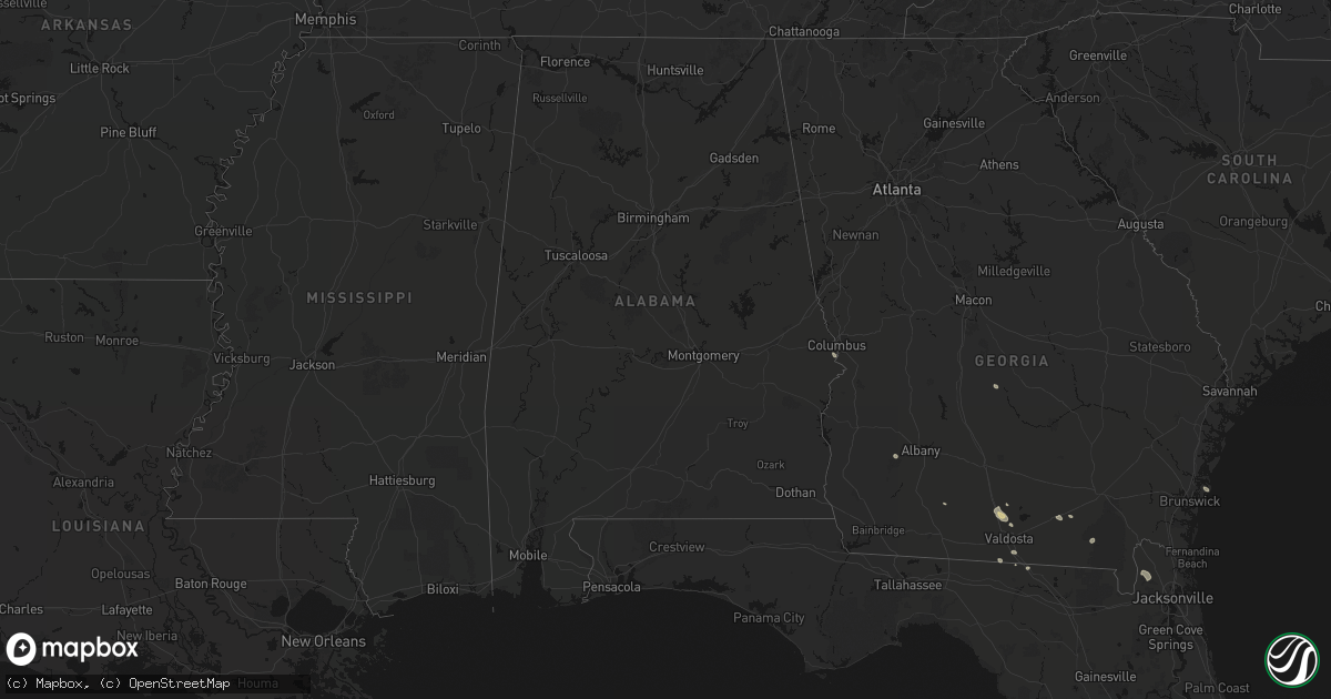 Hail map in Alabama on August 12, 2026