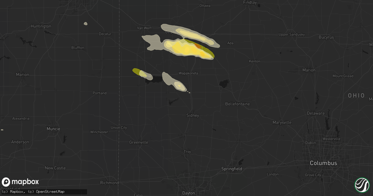 Hail map in Anna, OH on August 12, 2026