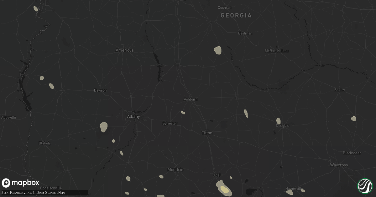 Hail map in Ashburn, GA on August 12, 2026