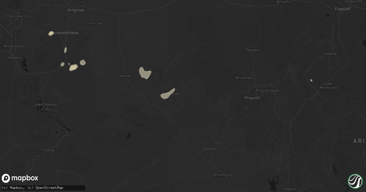 Hail map in Bagdad, AZ on August 12, 2026