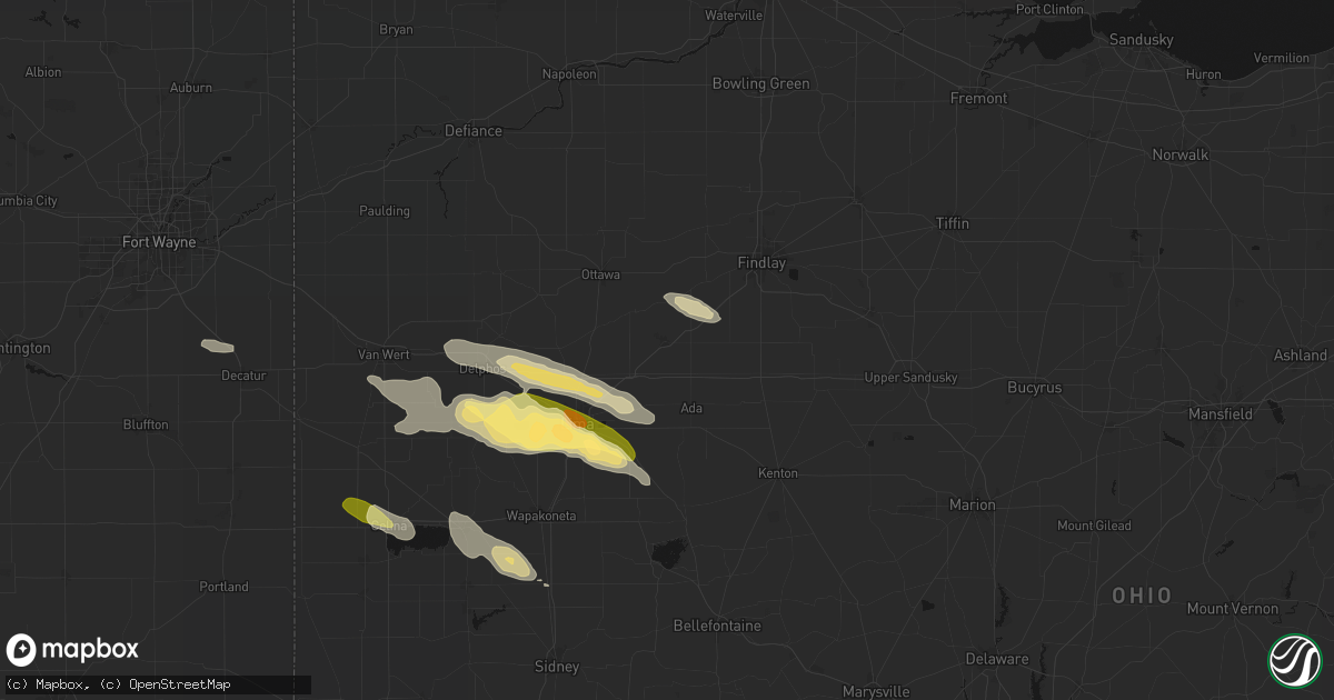 Hail map in Bluffton, OH on August 12, 2026
