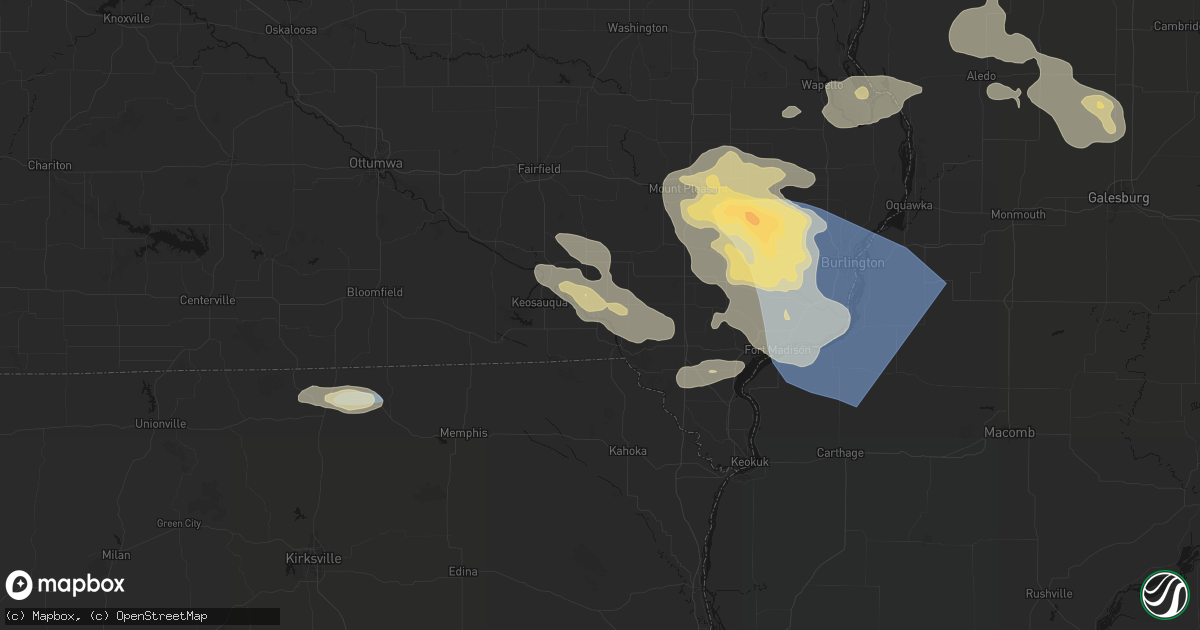Hail map in Bonaparte, IA on August 12, 2026