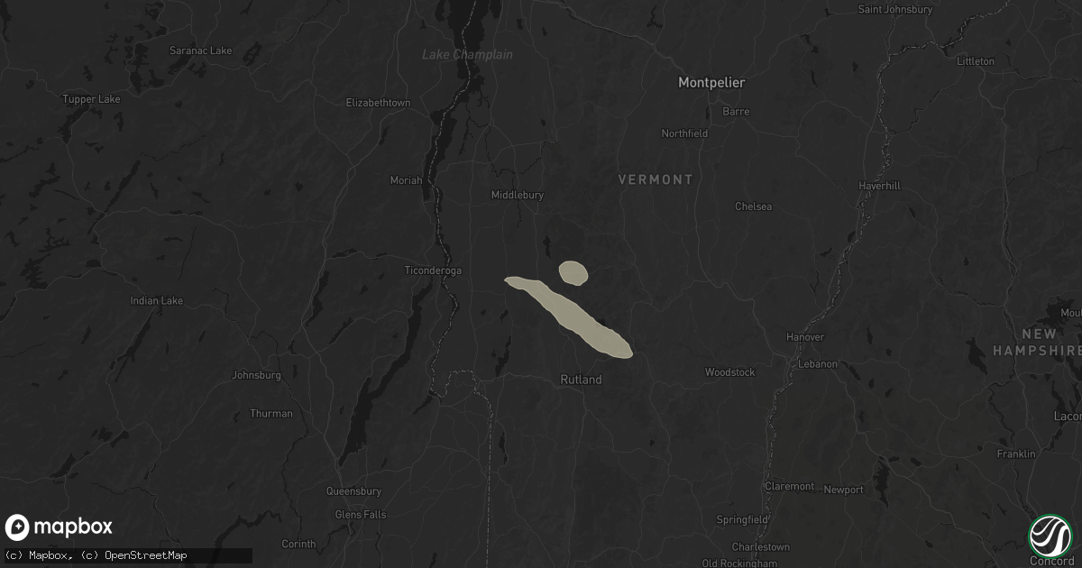 Hail map in Brandon, VT on August 12, 2026