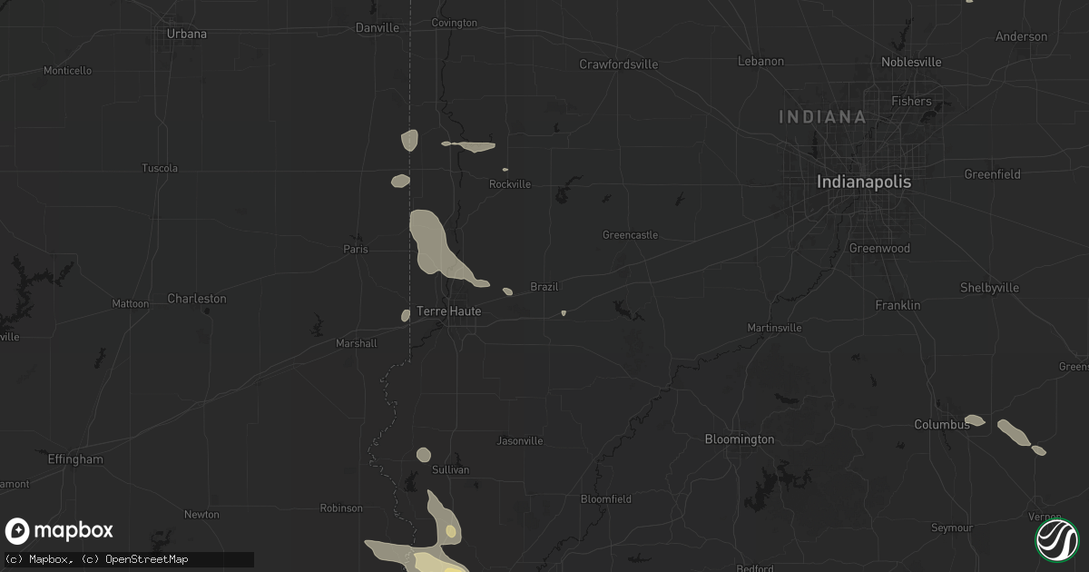 Hail map in Brazil, IN on August 12, 2026