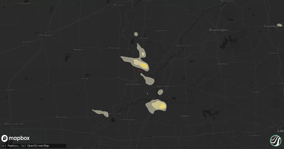 Hail map in Bruceville, IN on August 12, 2026