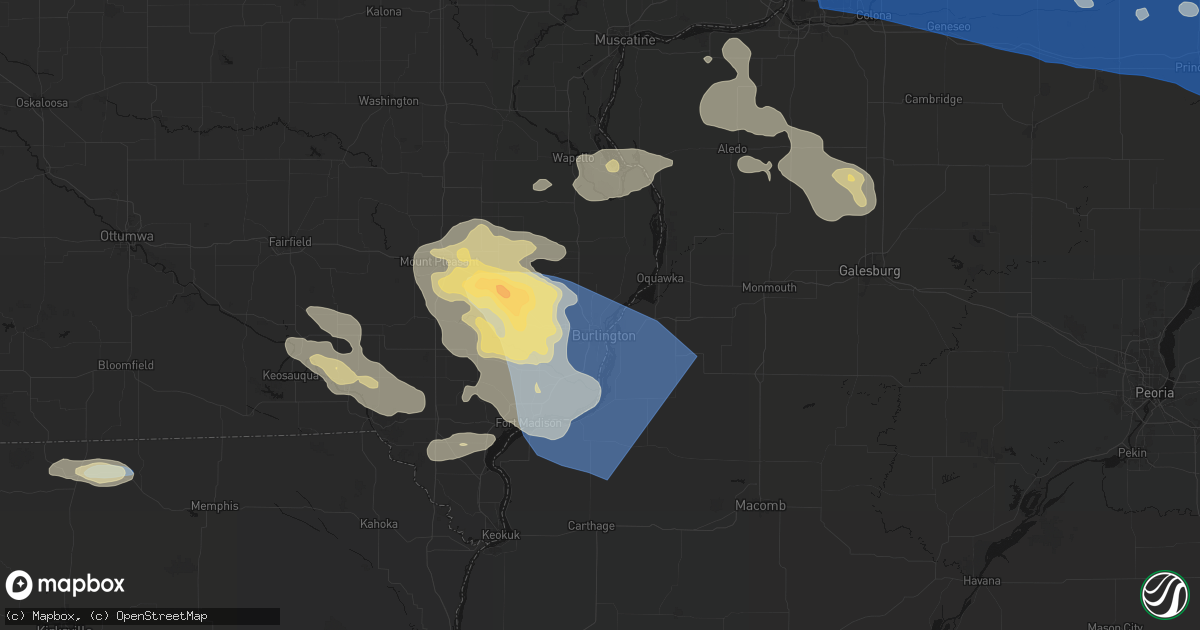 Hail map in Burlington, IA on August 12, 2026