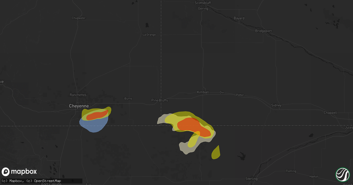Hail map in Bushnell, NE on August 12, 2026